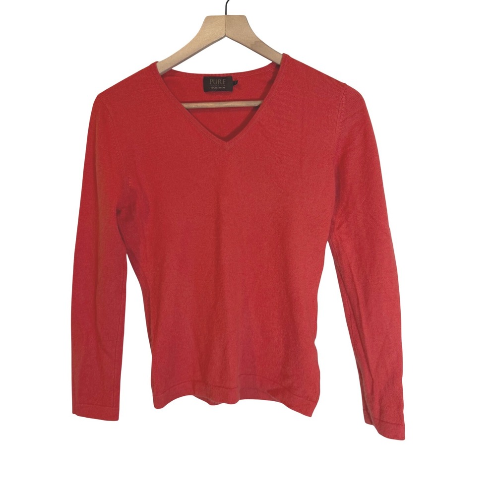 Pure Collection V-Neck Sweater Size 10 Coral 100% Cashmere Long Sleeve